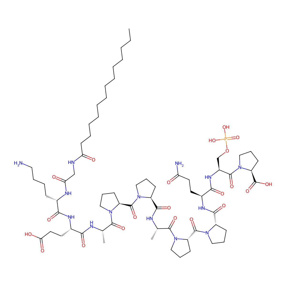 myristoyl-Gly-Lys-Glu-Ala-Pro-Pro-Ala-Pro-Pro-Gln-Ser(PO3H2)-Pro-OH molecular structure, CAS 706785-93-5