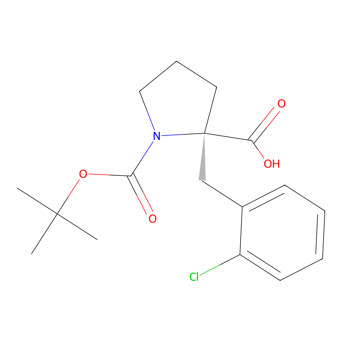 (R)-1-(tert-Butoxycarbonyl)-2-(2-chlorobenzyl)pyrrolidine-2-carboxylic acid molecular structure, CAS 706806-66-8