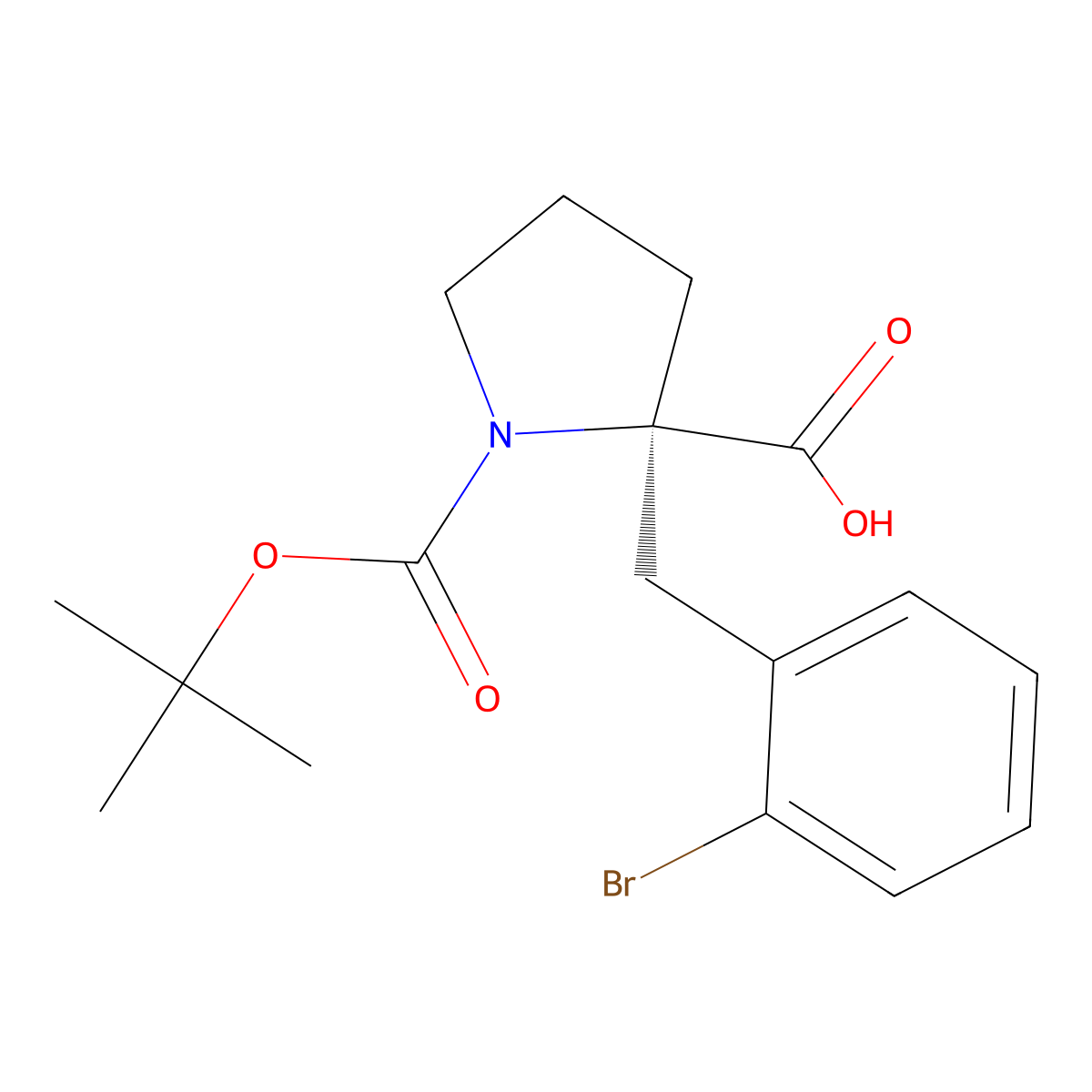(R)-2-(2-Bromobenzyl)-1-(tert-butoxycarbonyl)pyrrolidine-2-carboxylic acid molecular structure, CAS 706806-71-5