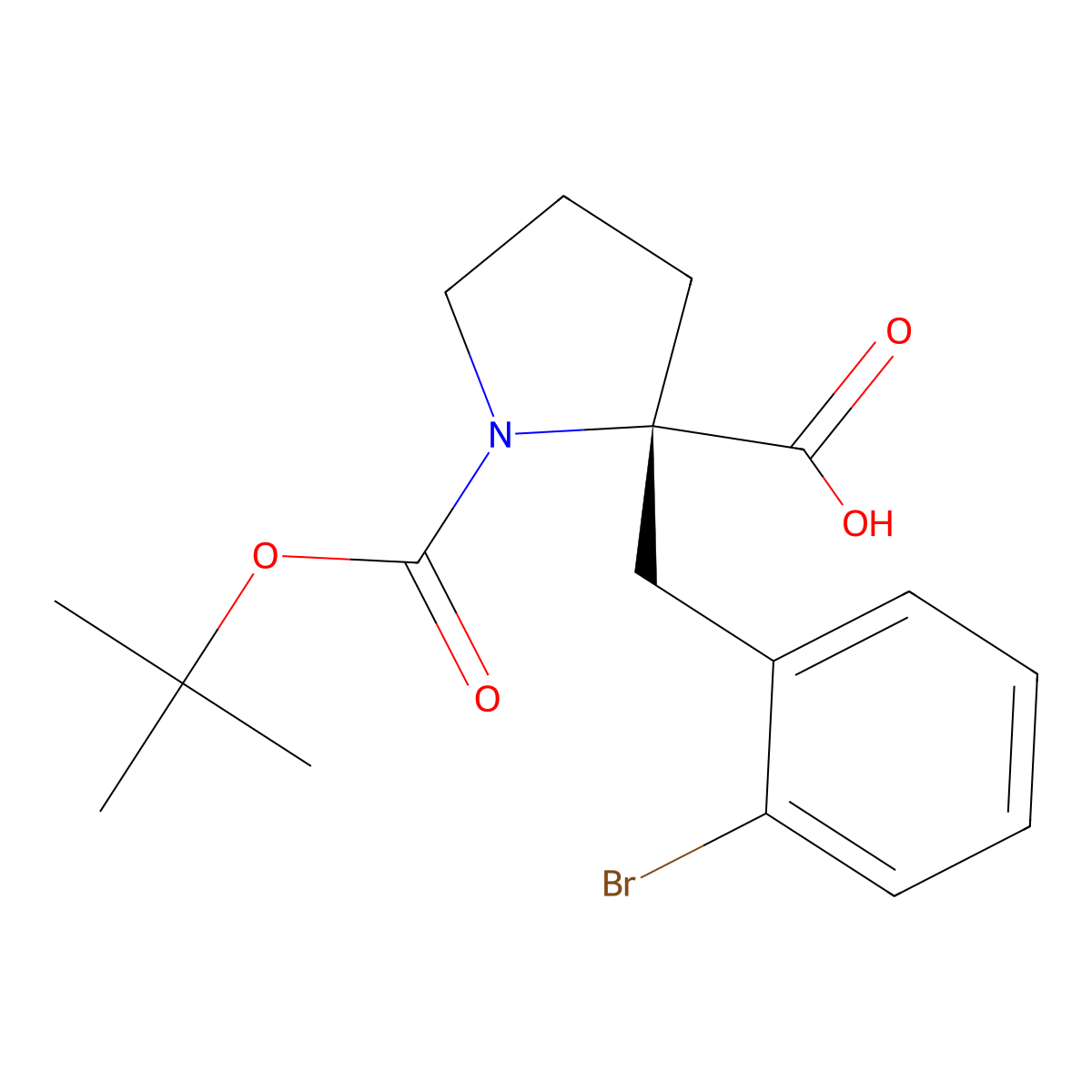 (S)-2-(2-Bromobenzyl)-1-(tert-butoxycarbonyl)pyrrolidine-2-carboxylic acid molecular structure, CAS 706806-73-7