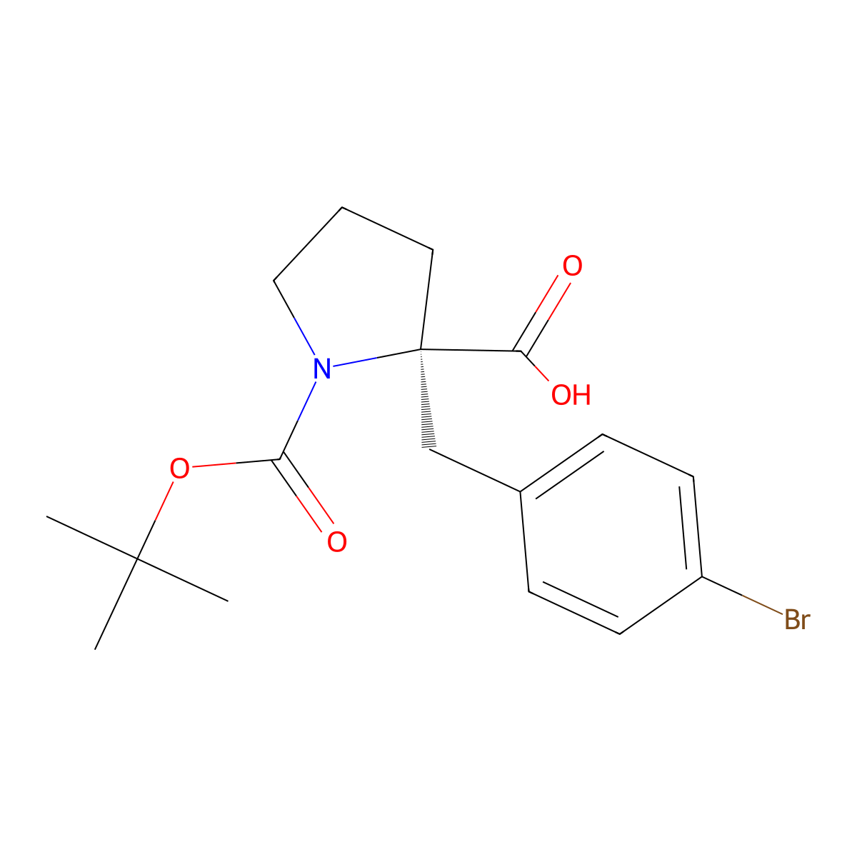 (R)-2-(4-Bromobenzyl)-1-(tert-butoxycarbonyl)pyrrolidine-2-carboxylic acid molecular structure, CAS 706806-75-9