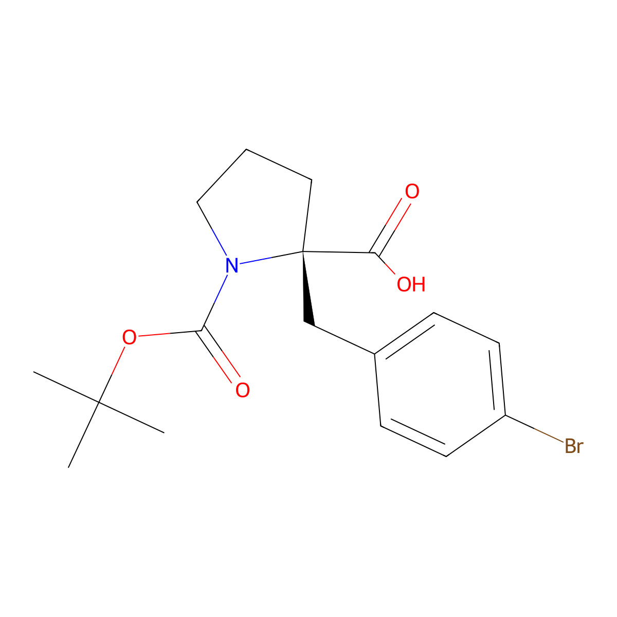 (S)-2-(4-Bromobenzyl)-1-(tert-butoxycarbonyl)pyrrolidine-2-carboxylic acid molecular structure, CAS 706806-77-1
