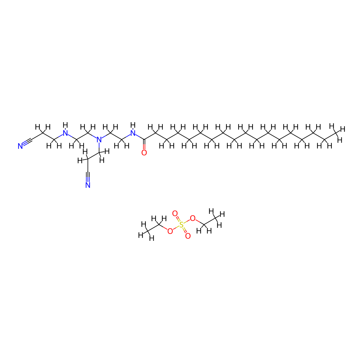 Sulfuric acid, diethyl ester, compd. with N-(2-((2-cyanoethyl)(2-((2-cyanoethyl)amino)ethyl)amino)ethyl)octadecanamide (1:1) molecular structure, CAS 70682-68-7