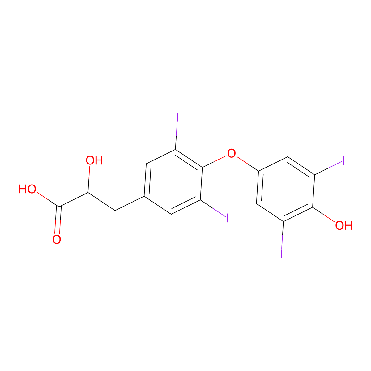 2-Hydroxy-3-[4-(4-hydroxy-3,5-diiodophenoxy)-3,5-diiodophenyl]propanoic acid molecular structure, CAS 7069-47-8