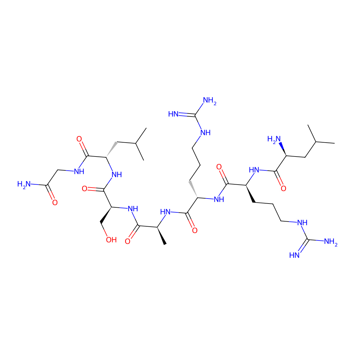 Glycinamide, L-leucyl-L-arginyl-L-arginyl-L-alanyl-L-seryl-L-leucyl- molecular structure, CAS 70691-36-0