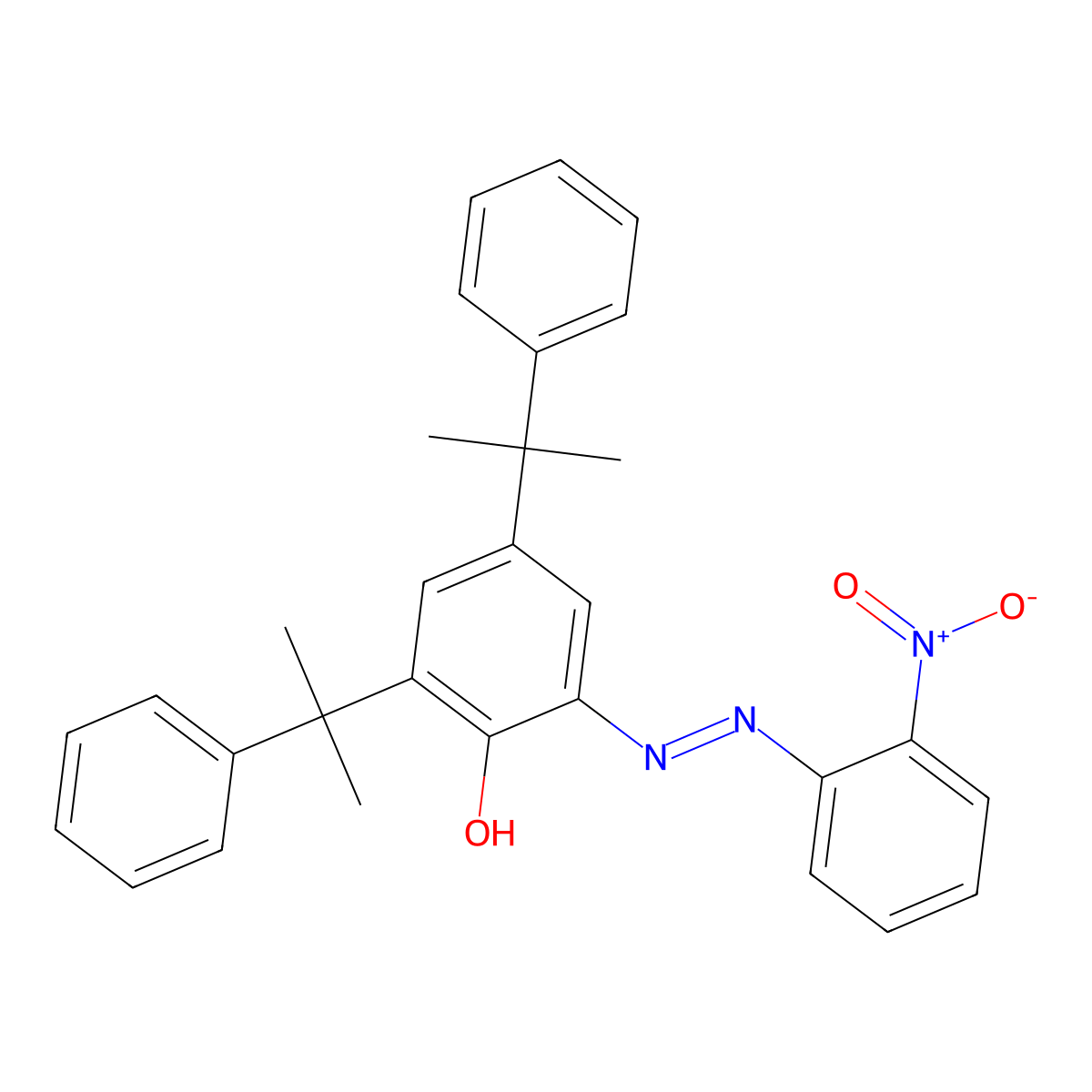2,4-Bis(1-methyl-1-phenylethyl)-6-[2-(2-nitrophenyl)diazenyl]phenol molecular structure, CAS 70693-50-4