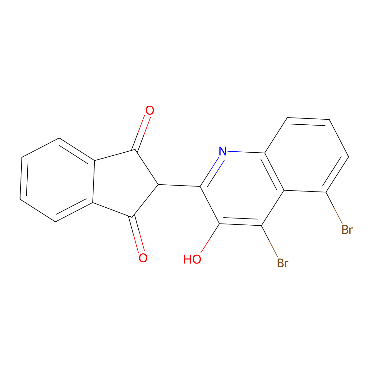 1H-Indene-1,3(2H)-dione, 2-(ar,4-dibromo-3-hydroxy-2(1H)-quinolinylidene)- molecular structure, CAS 70701-76-7