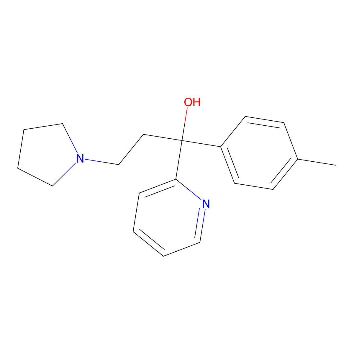 alpha-(2-(1-Pyrrolidinyl)ethyl)-alpha-(p-tolyl)pyridine-2-methanol molecular structure, CAS 70708-28-0