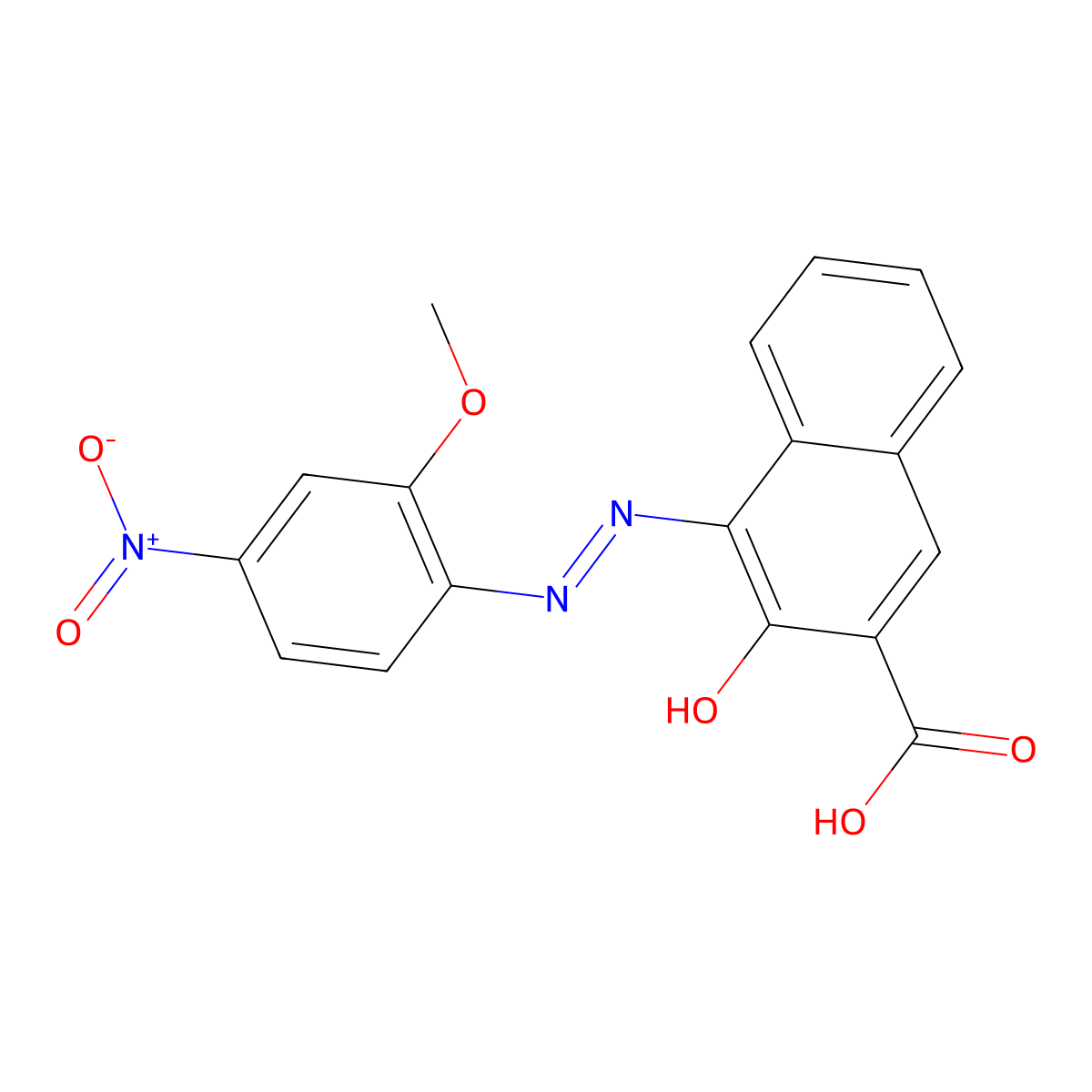 2-Naphthalenecarboxylic acid, 3-hydroxy-4-(2-(2-methoxy-4-nitrophenyl)diazenyl)- molecular structure, CAS 70714-70-4