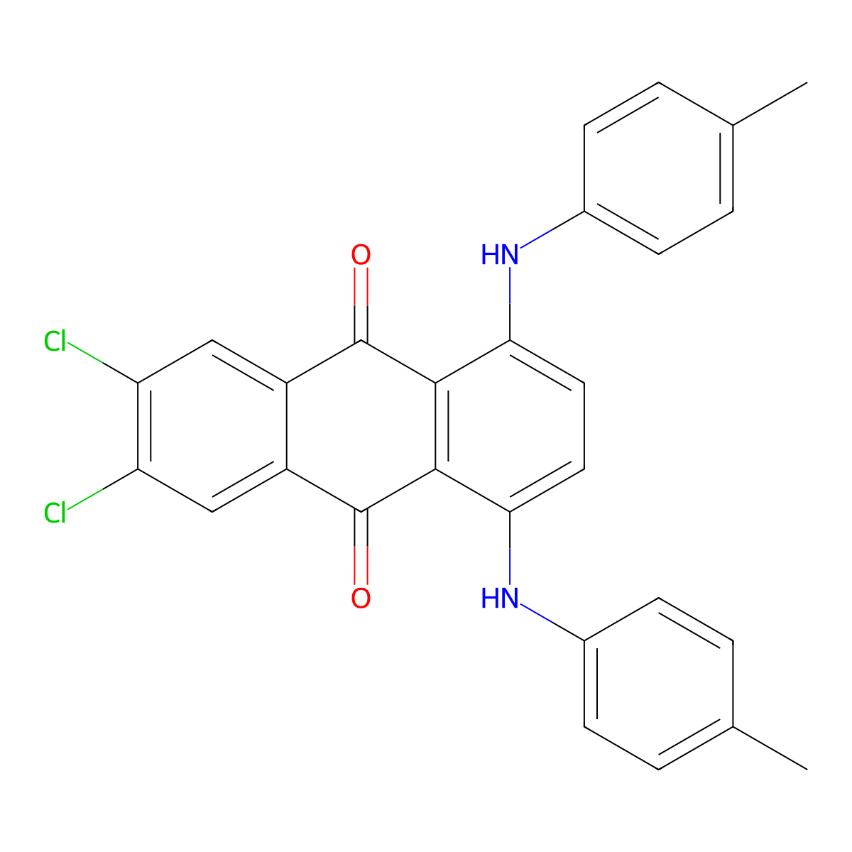 9,10-Anthracenedione, 6,7-dichloro-1,4-bis[(4-methylphenyl)amino]- molecular structure, CAS 70729-59-8