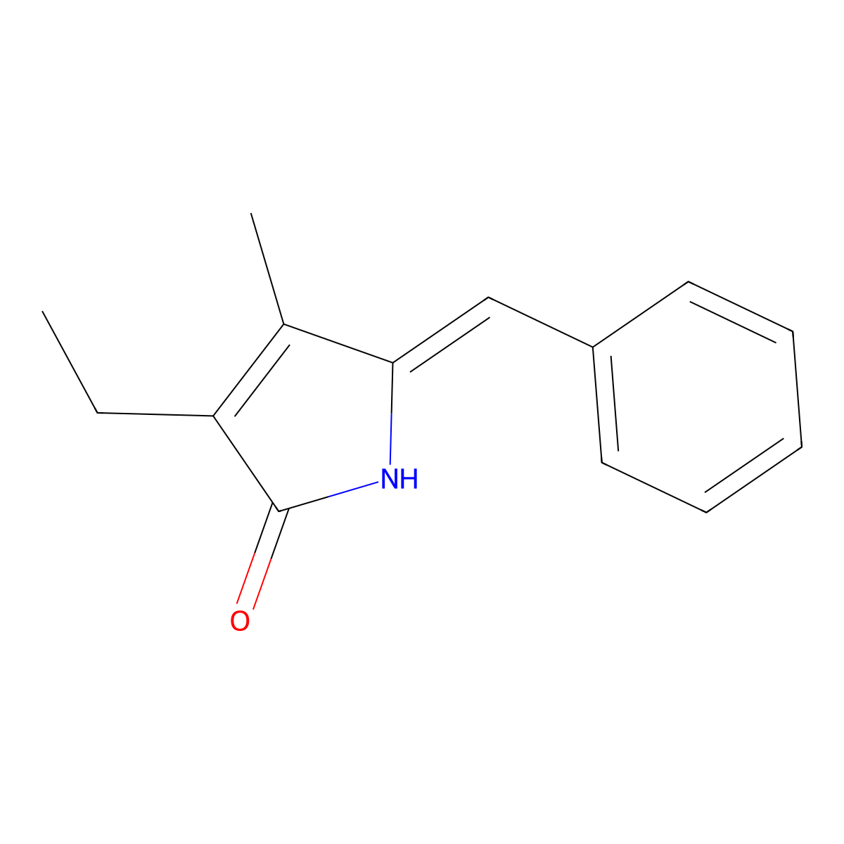 3-ethyl-4-methyl-5-(phenylmethylidene)-2,5-dihydro-1H-pyrrol-2-one molecular structure, CAS 70732-28-4