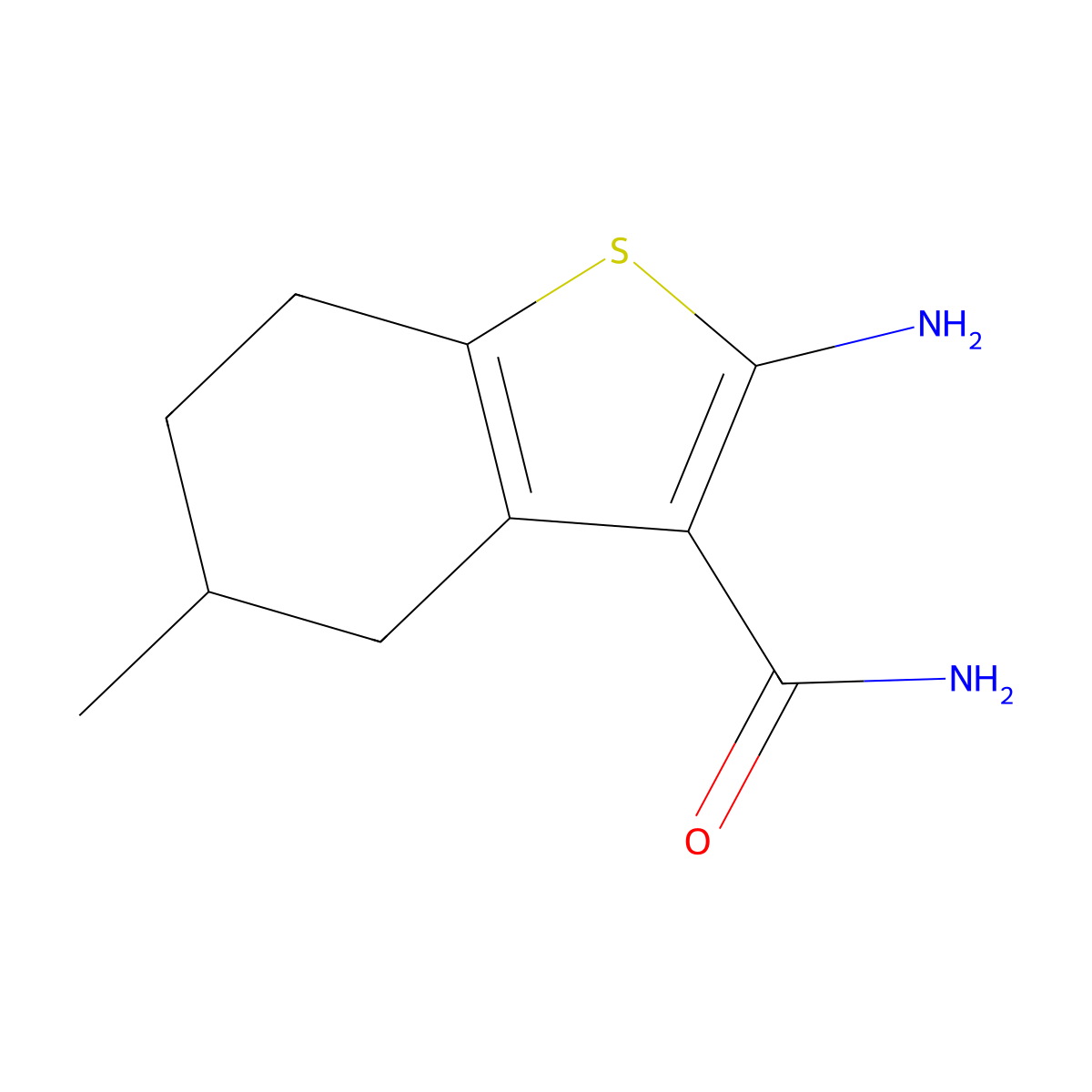 2-Amino-5-methyl-4,5,6,7-tetrahydro-1-benzothiophene-3-carboxamide molecular structure, CAS 70733-09-4