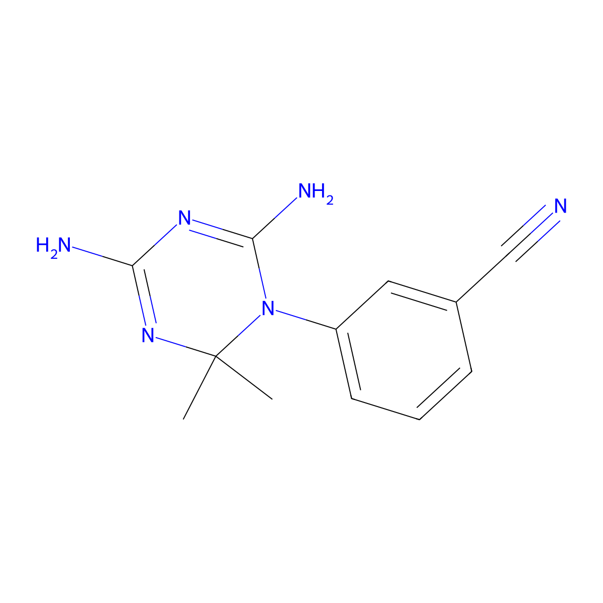 3-(4,6-Diamino-2,2-dimethyl-1,3,5-triazin-1(2h)-yl)benzonitrile molecular structure, CAS 70743-55-4