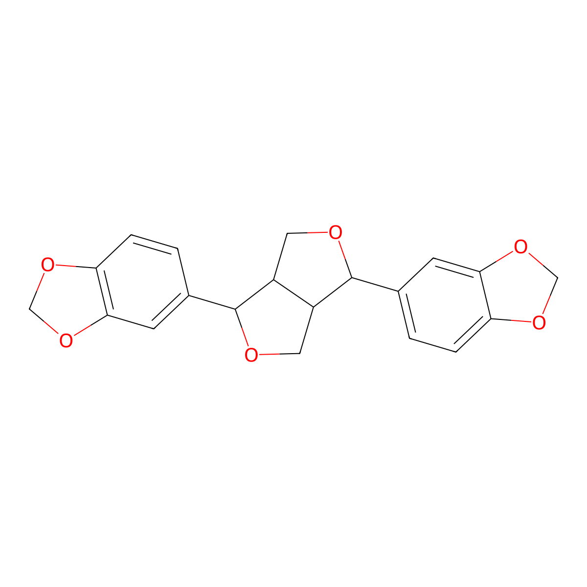 1,3-Benzodioxole, 5,5'-(tetrahydro-1H,3H-furo(3,4-c)furan-1,4-diyl)bis-, (1S-(1alpha,3aalpha,4alpha,6aalpha))- molecular structure, CAS 7076-24-6