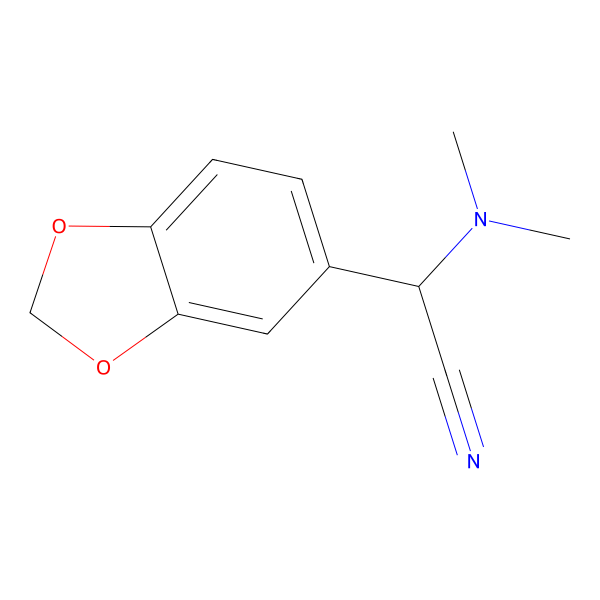2-(2H-1,3-benzodioxol-5-yl)-2-(dimethylamino)acetonitrile molecular structure, CAS 70770-02-4