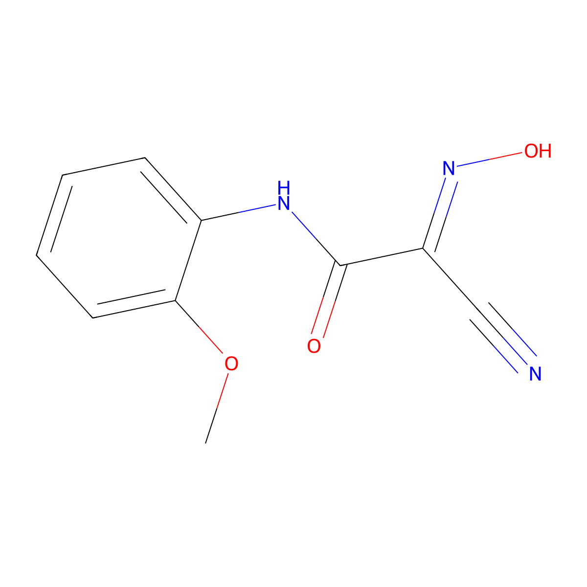 Acetamide, 2-cyano-2-(hydroxyimino)-N-(2-methoxyphenyl)- molecular structure, CAS 70791-93-4