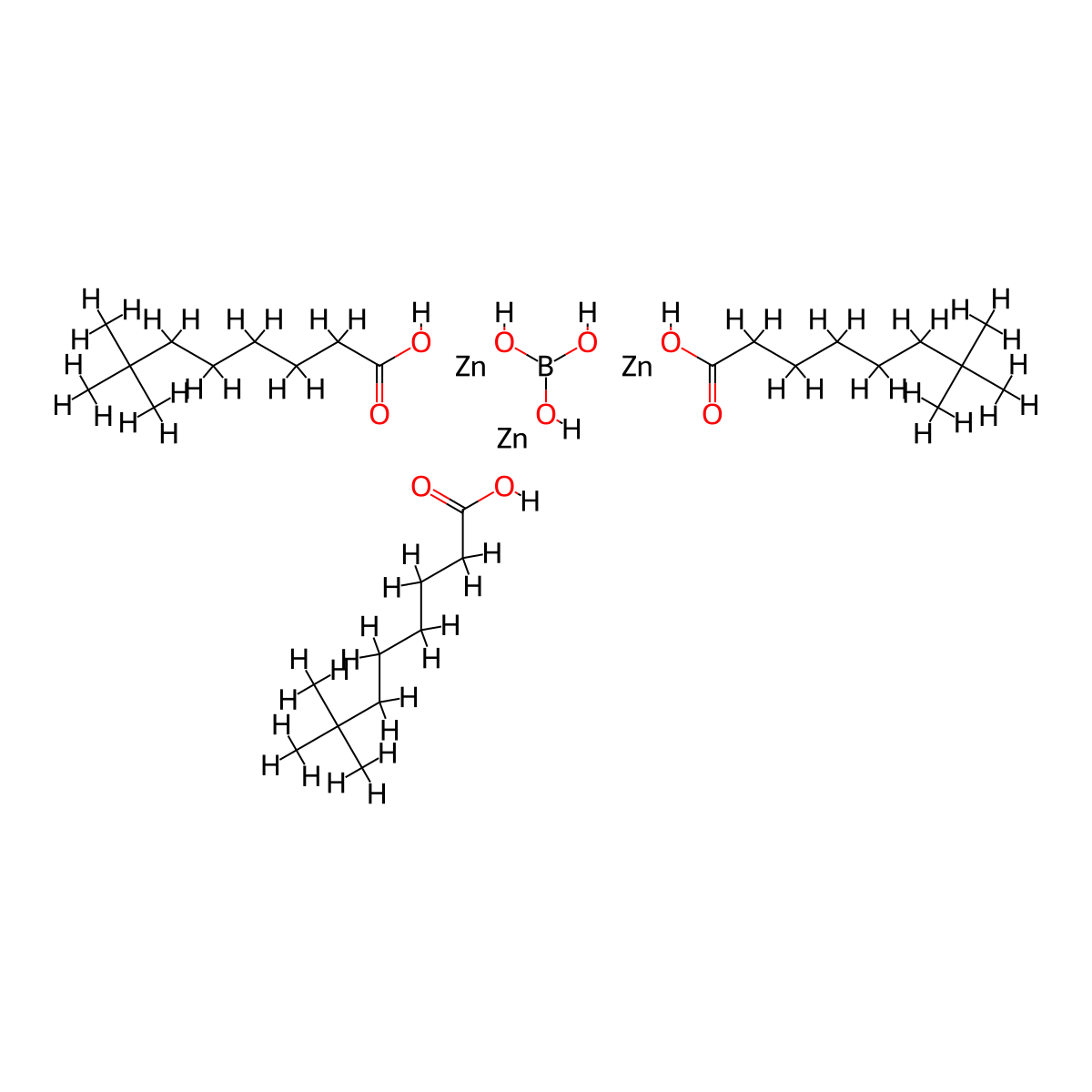 Zinc, tris(neodecanoato-kappaO)(mu3-(orthoborato(3-)-kappaO:kappaO':kappaO''))tri- molecular structure, CAS 70801-03-5
