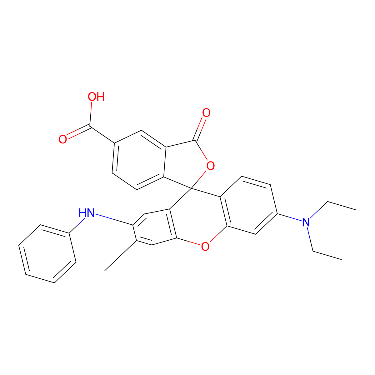 Spiro[isobenzofuran-1(3H),9'-[9H]xanthene]-5-carboxylic acid, 6'-(diethylamino)-3'-methyl-3-oxo-2'-(phenylamino)- molecular structure, CAS 70815-12-2