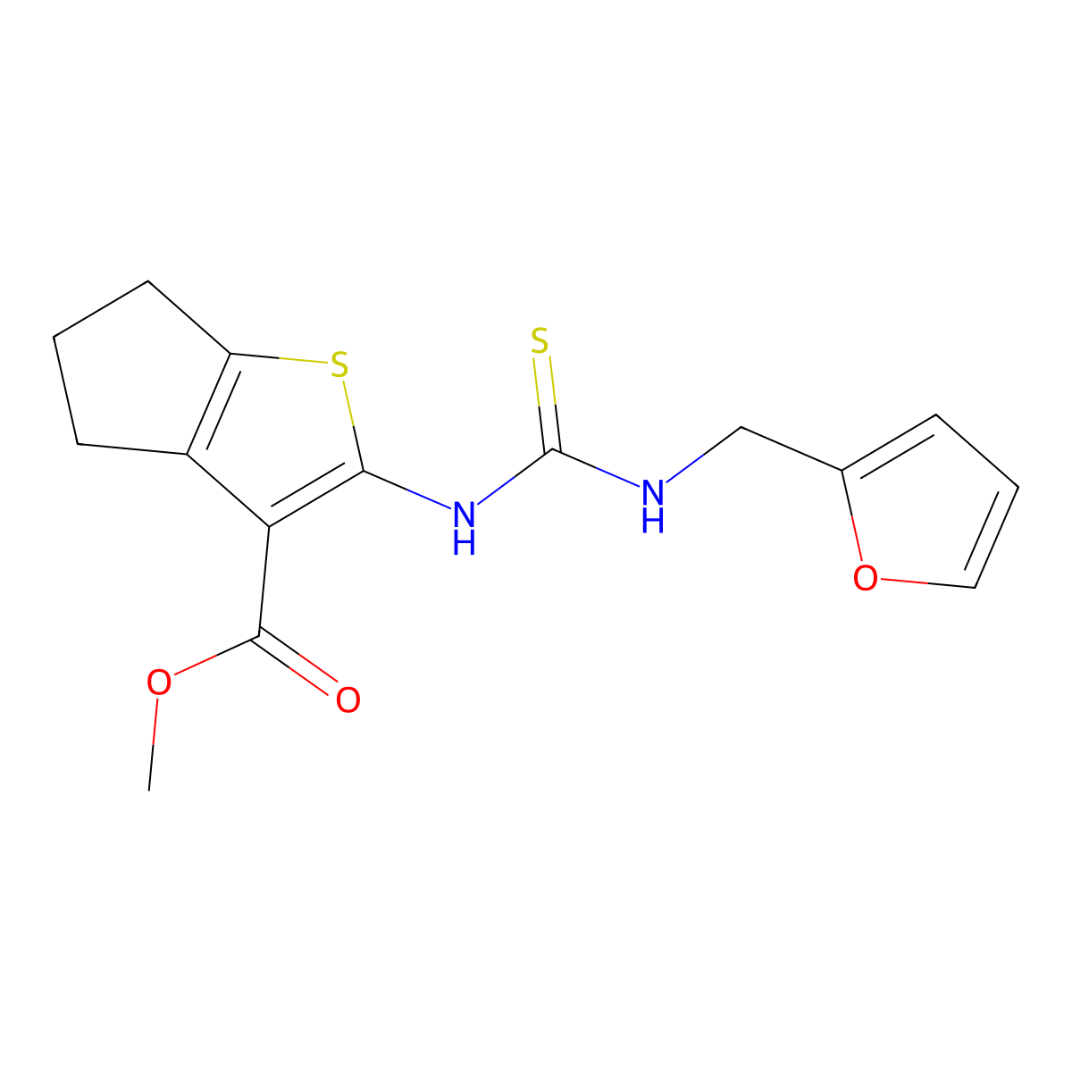 methyl 2-{[(furan-2-ylmethyl)carbamothioyl]amino}-5,6-dihydro-4H-cyclopenta[b]thiophene-3-carboxylate molecular structure, CAS 708214-01-1