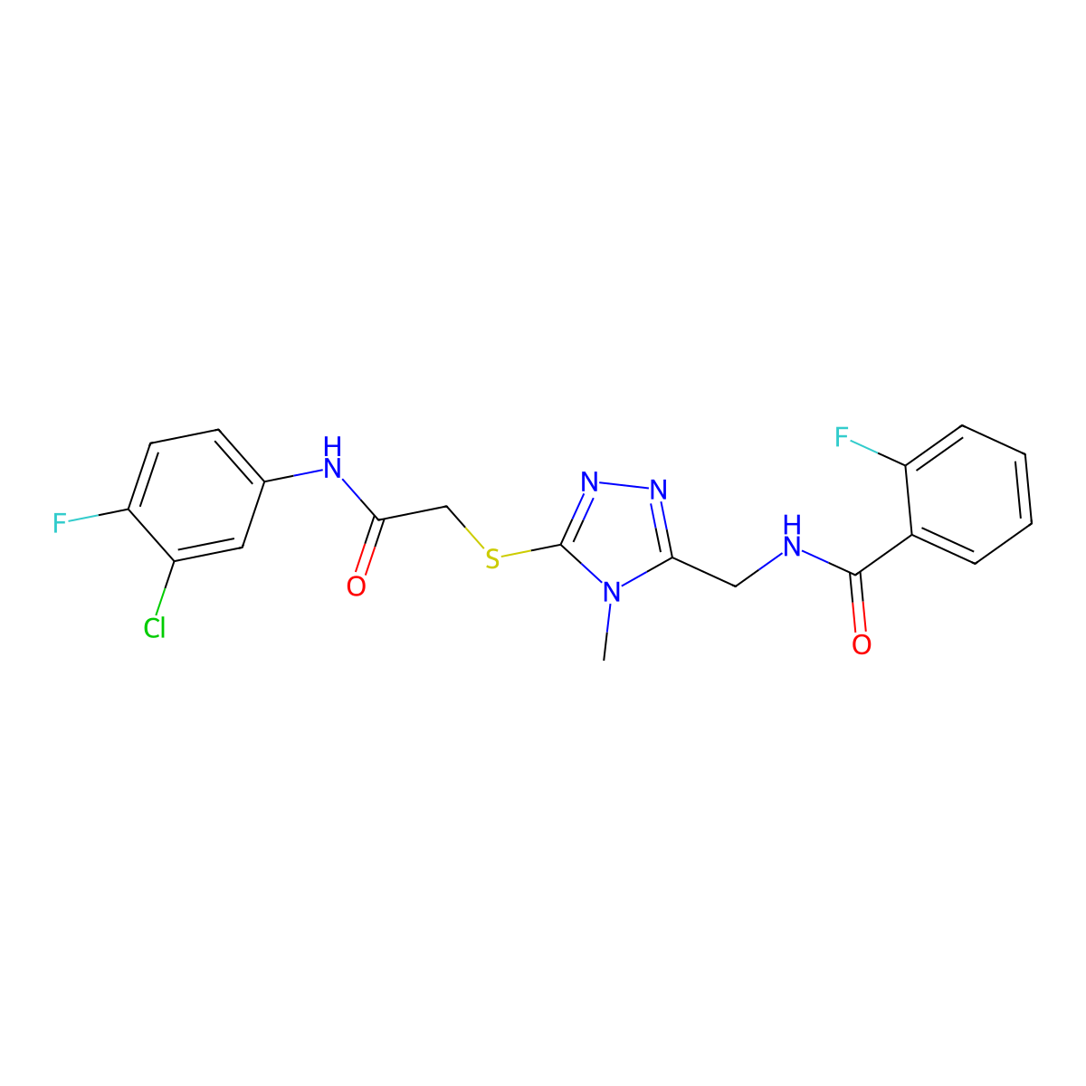 N-[[5-[2-(3-chloro-4-fluoroanilino)-2-oxoethyl]sulfanyl-4-methyl-1,2,4-triazol-3-yl]methyl]-2-fluorobenzamide molecular structure, CAS 708214-06-6
