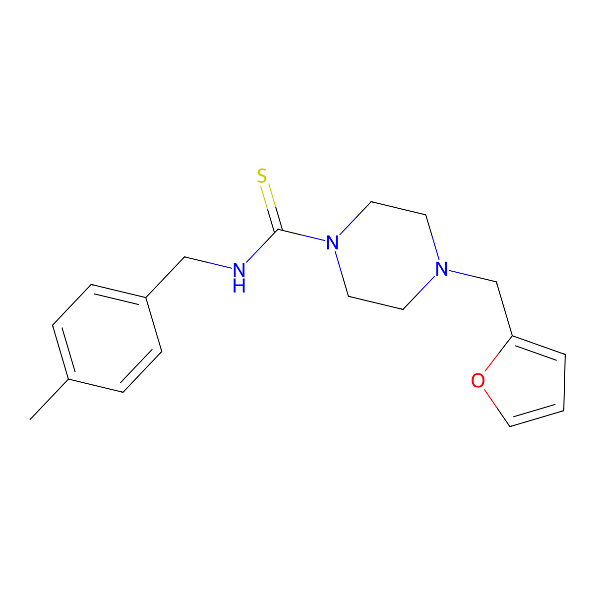4-(furan-2-ylmethyl)-N-[(4-methylphenyl)methyl]piperazine-1-carbothioamide molecular structure, CAS 708214-24-8