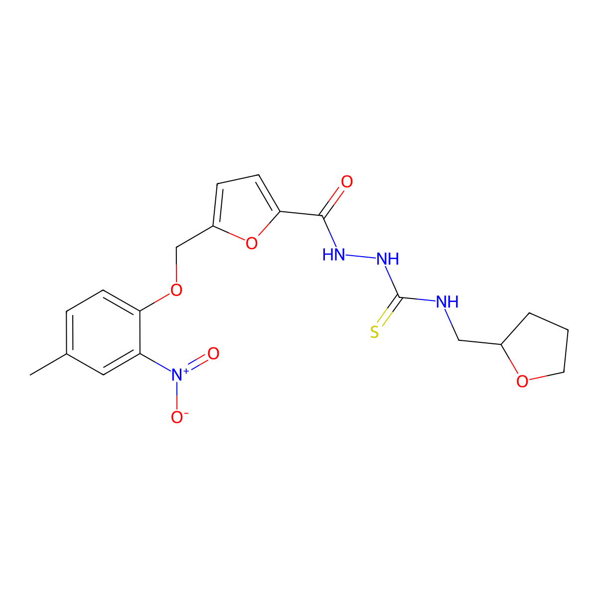 1-[[5-[(4-Methyl-2-nitrophenoxy)methyl]furan-2-carbonyl]amino]-3-(oxolan-2-ylmethyl)thiourea molecular structure, CAS 708214-57-7