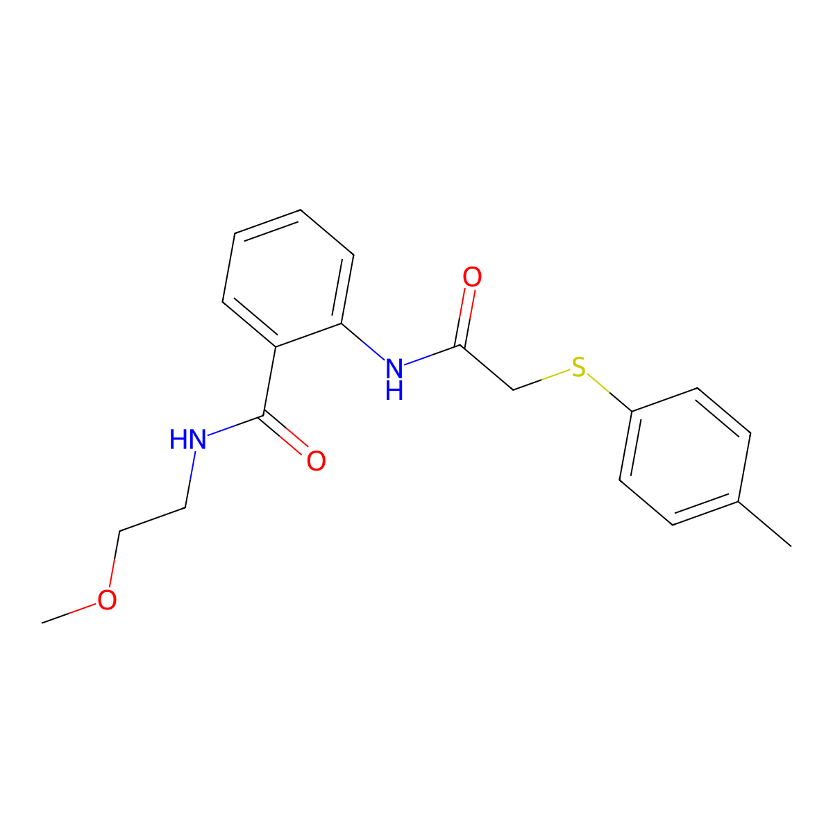 N-(2-methoxyethyl)-2-[[2-(4-methylphenyl)sulfanylacetyl]amino]benzamide molecular structure, CAS 708215-13-8