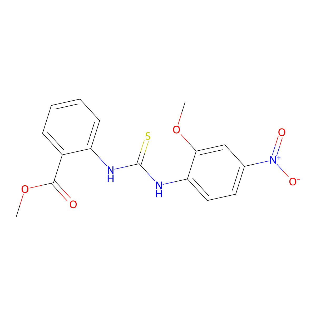 Methyl 2-{[(2-methoxy-4-nitrophenyl)carbamothioyl]amino}benzoate molecular structure, CAS 708215-50-3