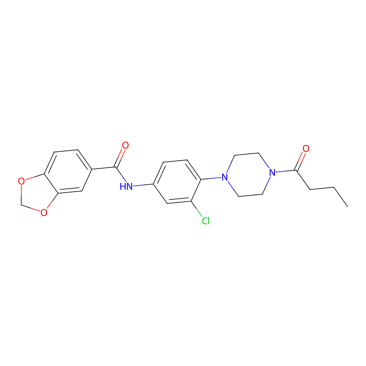 N-[4-(4-butanoylpiperazin-1-yl)-3-chlorophenyl]-1,3-benzodioxole-5-carboxamide molecular structure, CAS 708215-58-1