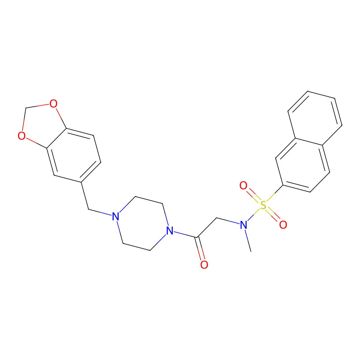 N-[2-[4-(1,3-benzodioxol-5-ylmethyl)piperazin-1-yl]-2-oxoethyl]-N-methylnaphthalene-2-sulfonamide molecular structure, CAS 708215-67-2