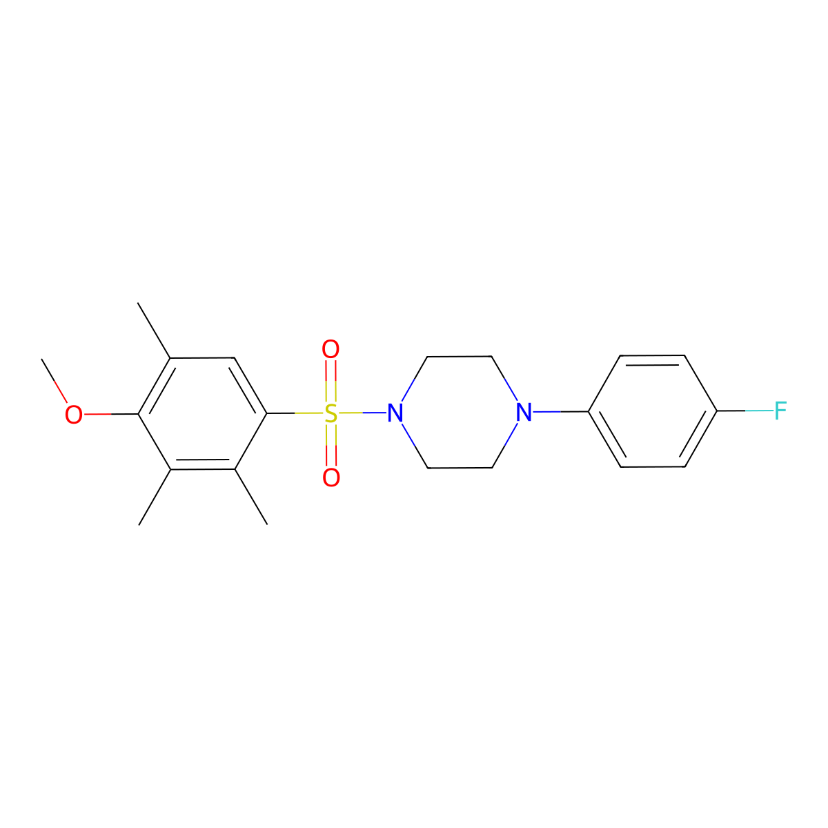1-(4-Fluorophenyl)-4-(4-methoxy-2,3,5-trimethylphenyl)sulfonylpiperazine molecular structure, CAS 708215-83-2