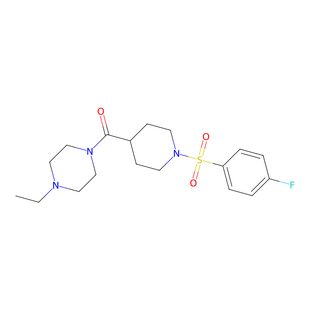 (4-Ethylpiperazin-1-yl)-[1-(4-fluorophenyl)sulfonylpiperidin-4-yl]methanone molecular structure, CAS 708215-90-1