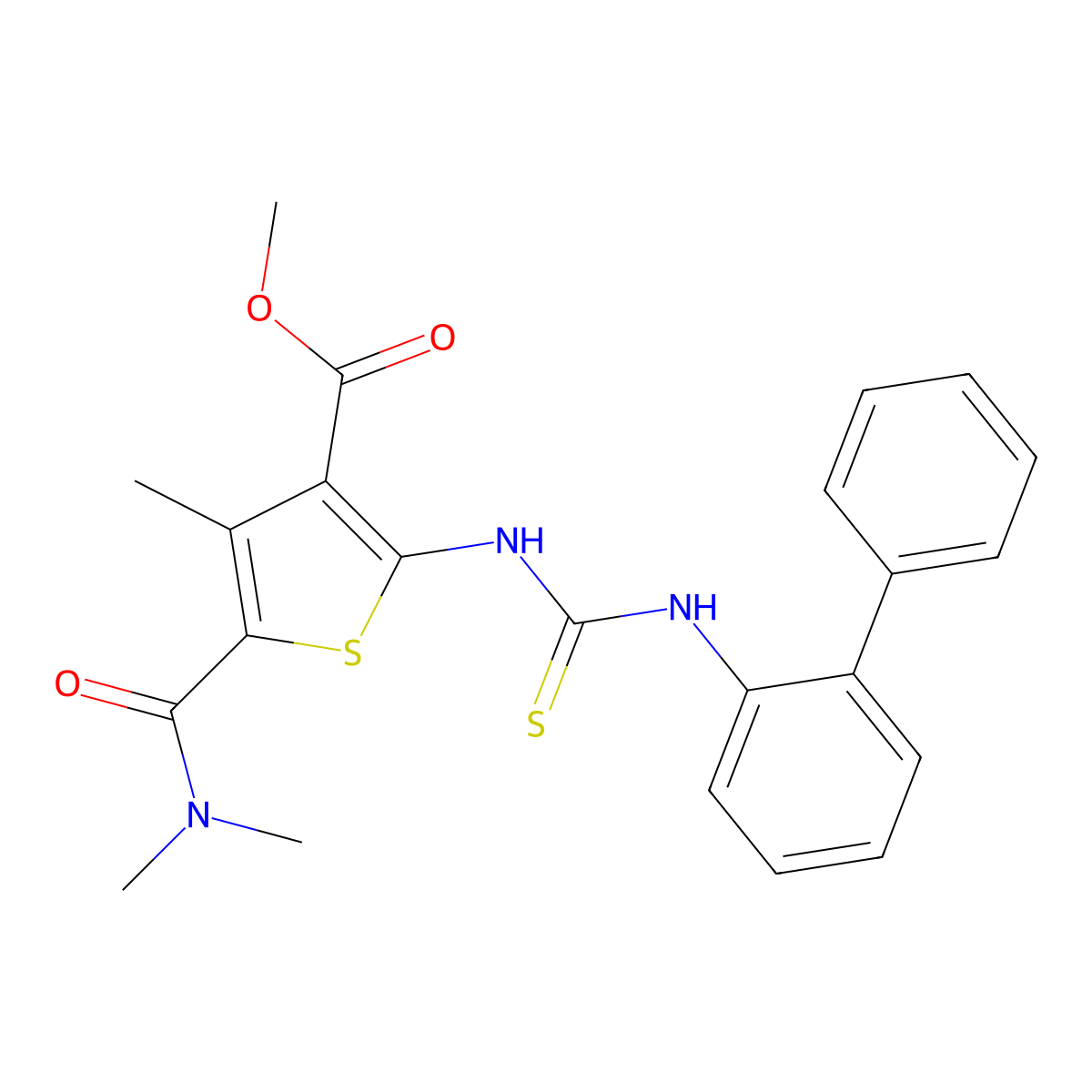 Methyl 2-[(biphenyl-2-ylcarbamothioyl)amino]-5-(dimethylcarbamoyl)-4-methylthiophene-3-carboxylate molecular structure, CAS 708216-09-5