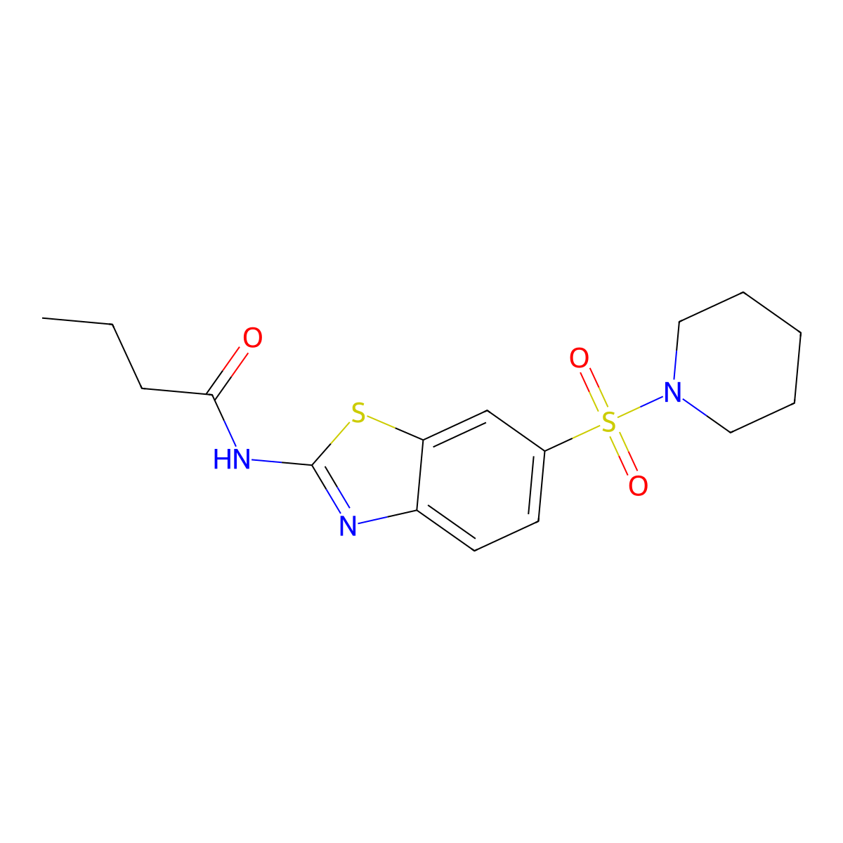 N-(6-(piperidin-1-ylsulfonyl)benzo[d]thiazol-2-yl)butyramide molecular structure, CAS 708216-24-4