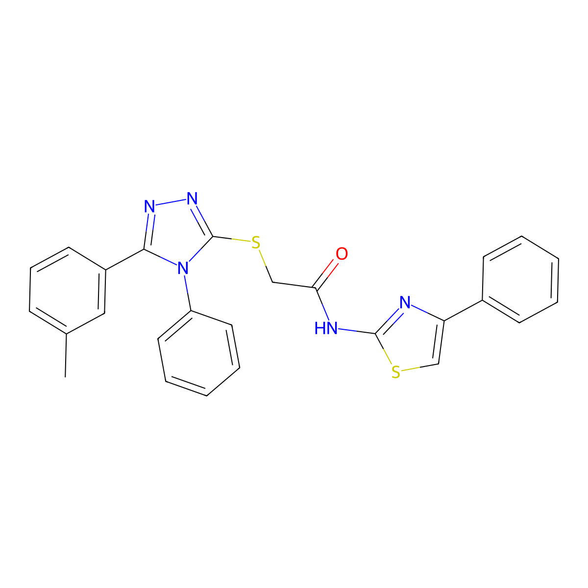 2-[[5-(3-methylphenyl)-4-phenyl-1,2,4-triazol-3-yl]sulfanyl]-N-(4-phenyl-1,3-thiazol-2-yl)acetamide molecular structure, CAS 708216-31-3