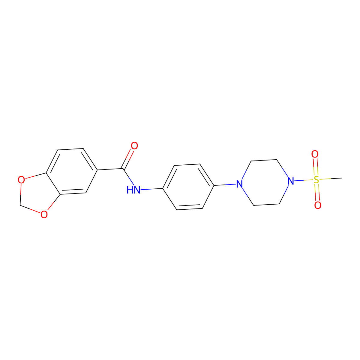 N-[4-(4-methylsulfonylpiperazin-1-yl)phenyl]-1,3-benzodioxole-5-carboxamide molecular structure, CAS 708216-48-2