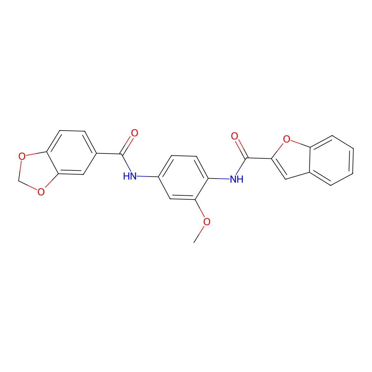N-{4-[(1-benzofuran-2-ylcarbonyl)amino]-3-methoxyphenyl}-1,3-benzodioxole-5-carboxamide molecular structure, CAS 708216-61-9