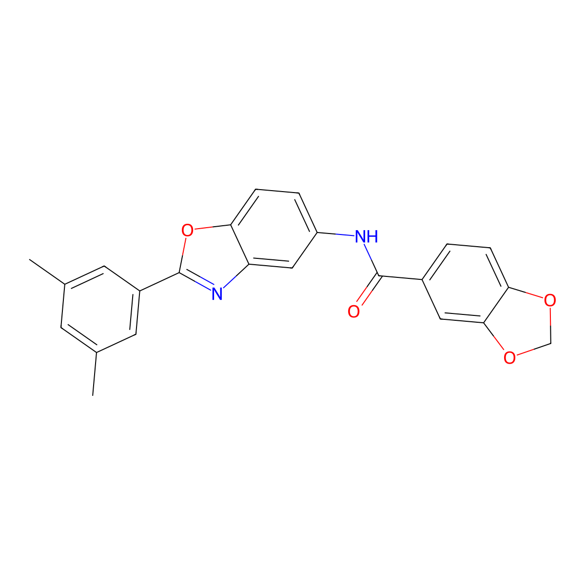 N-[2-(3,5-dimethylphenyl)-1,3-benzoxazol-5-yl]-1,3-benzodioxole-5-carboxamide molecular structure, CAS 708216-62-0