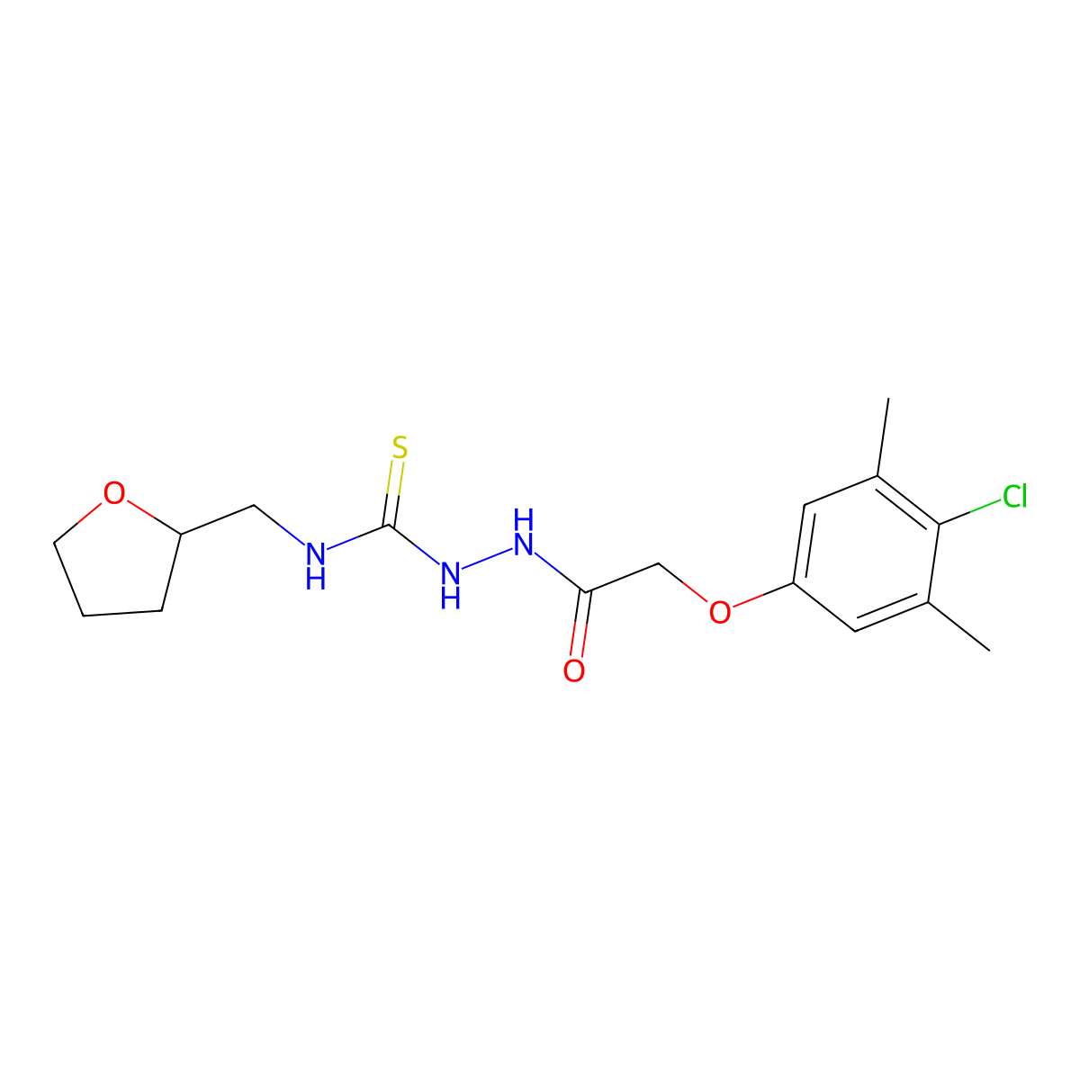 2-[(4-chloro-3,5-dimethylphenoxy)acetyl]-N-(tetrahydrofuran-2-ylmethyl)hydrazinecarbothioamide molecular structure, CAS 708216-68-6