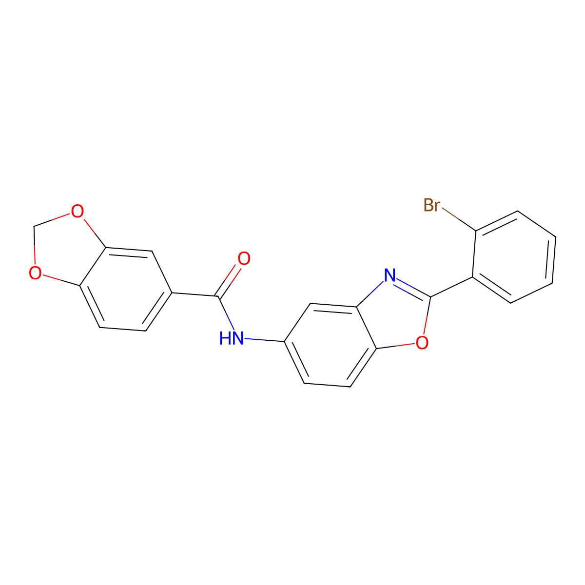 N-[2-(2-bromophenyl)-1,3-benzoxazol-5-yl]-1,3-benzodioxole-5-carboxamide molecular structure, CAS 708217-07-6