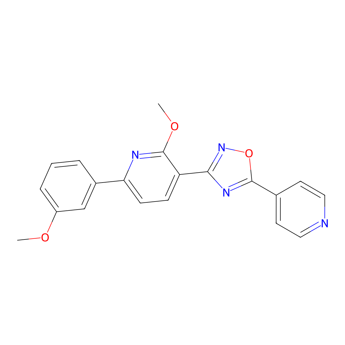 3-[2-Methoxy-6-(3-methoxyphenyl)pyridin-3-yl]-5-pyridin-4-yl-1,2,4-oxadiazole molecular structure, CAS 708217-14-5