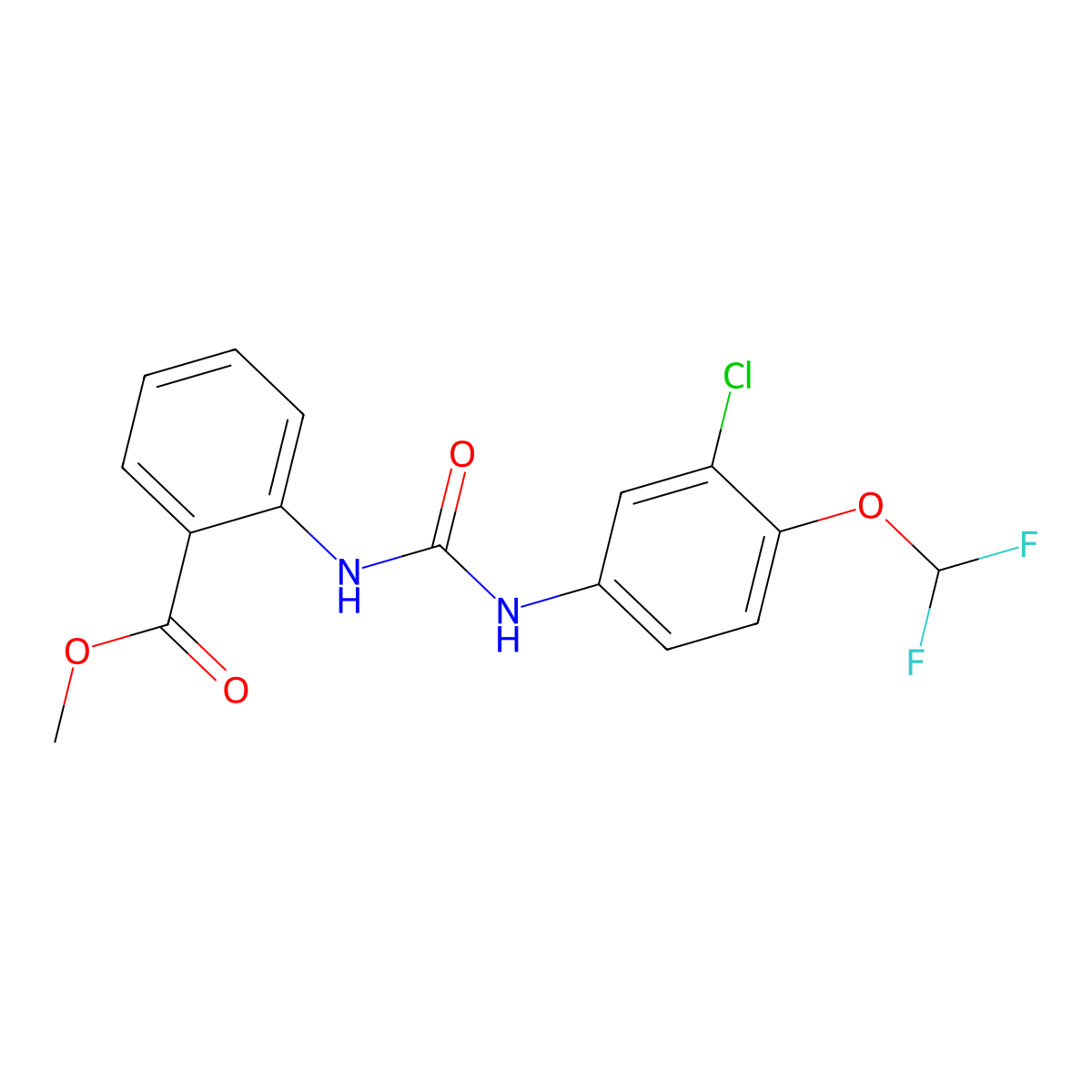 Methyl 2-({[3-chloro-4-(difluoromethoxy)phenyl]carbamoyl}amino)benzoate molecular structure, CAS 708217-20-3