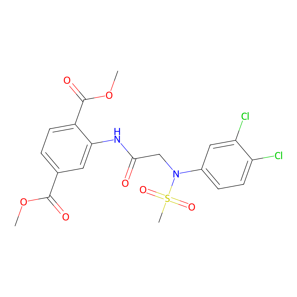 dimethyl 2-{[N-(3,4-dichlorophenyl)-N-(methylsulfonyl)glycyl]amino}benzene-1,4-dicarboxylate molecular structure, CAS 708217-22-5
