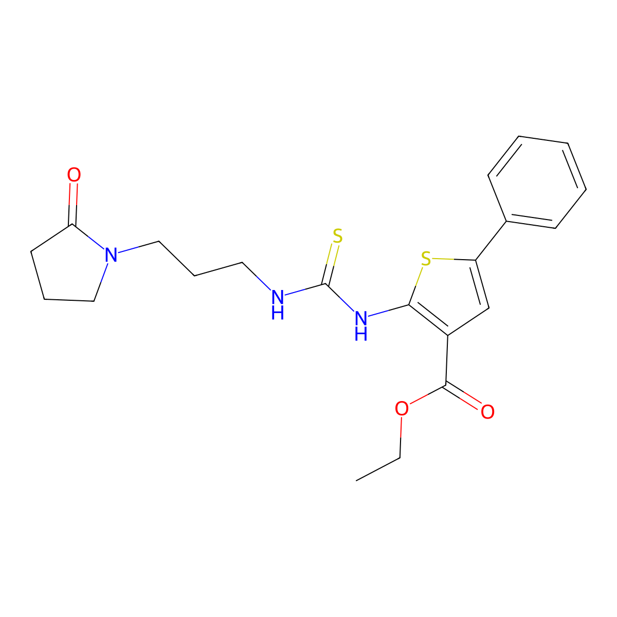 Ethyl 2-({[3-(2-oxopyrrolidin-1-yl)propyl]carbamothioyl}amino)-5-phenylthiophene-3-carboxylate molecular structure, CAS 708217-27-0
