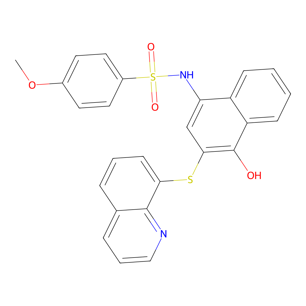 N-[4-hydroxy-3-(8-quinolinylsulfanyl)-1-naphthyl]-4-methoxybenzenesulfonamide molecular structure, CAS 708217-32-7