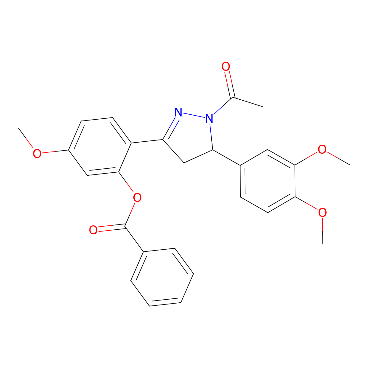 2-(1-acetyl-5-(3,4-dimethoxyphenyl)-4,5-dihydro-1H-pyrazol-3-yl)-5-methoxyphenyl benzoate molecular structure, CAS 708217-76-9