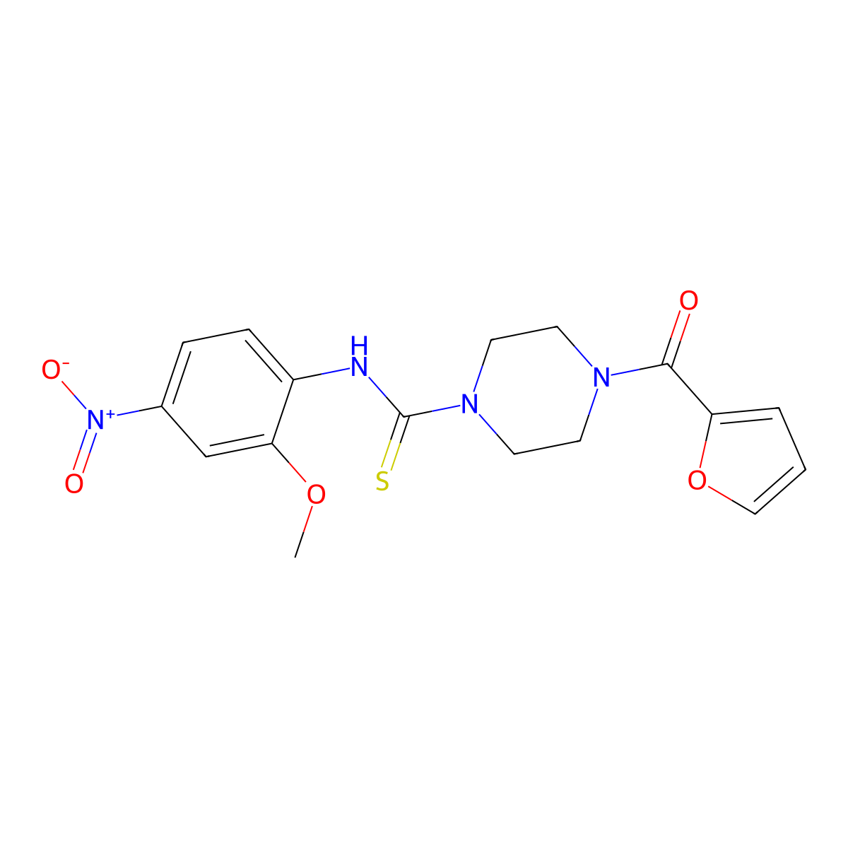 4-(furan-2-carbonyl)-N-(2-methoxy-4-nitrophenyl)piperazine-1-carbothioamide molecular structure, CAS 708217-78-1