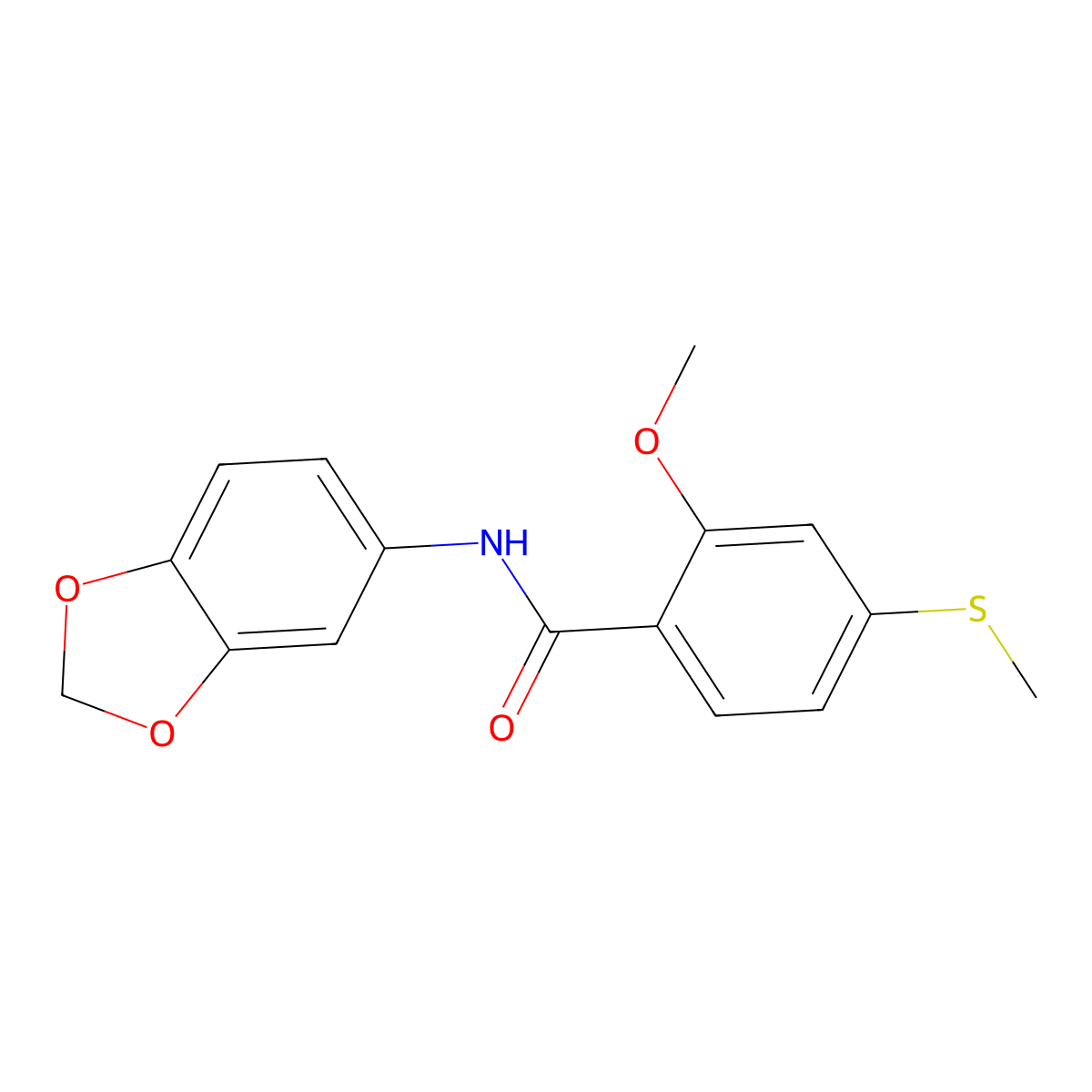 N-1,3-benzodioxol-5-yl-2-methoxy-4-(methylthio)benzamide molecular structure, CAS 708218-04-6