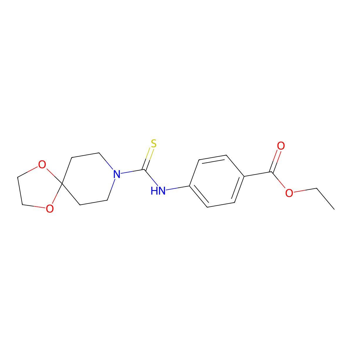 Ethyl 4-[(1,4-dioxa-8-azaspiro[4.5]dec-8-ylcarbonothioyl)amino]benzoate molecular structure, CAS 708218-10-4