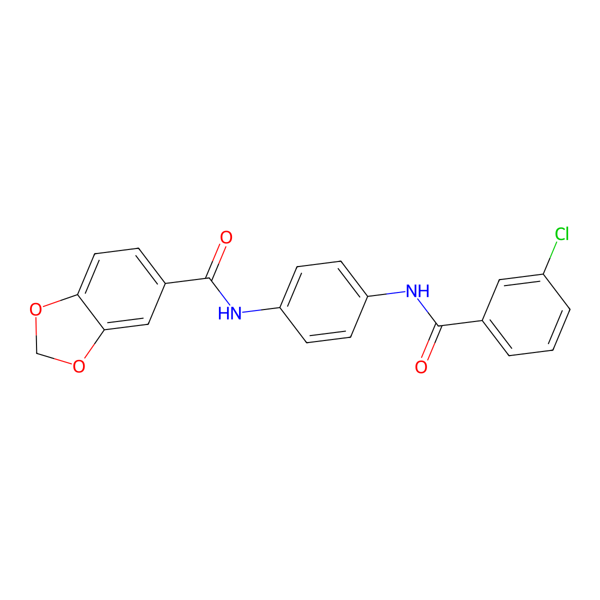 N-[4-[(3-chlorobenzoyl)amino]phenyl]-1,3-benzodioxole-5-carboxamide molecular structure, CAS 708218-13-7